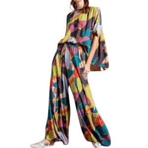 Easel Matching Set Palazzo Pants and Short Sleeve Shirt Size Medium